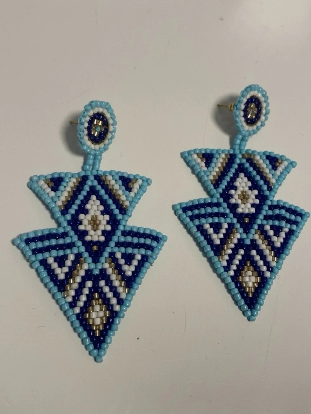 Beach Triangle Drop Earrings waterproof blue navy gold 2Beach Jewelry waterproof
